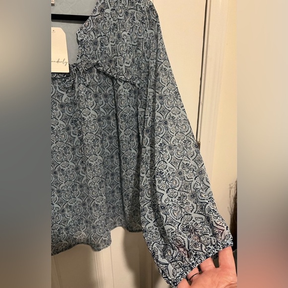 New! Wonderly  Blue & Black Floral Damask Blouse Peasant Boho size 3X NWT! - Picture 8 of 16